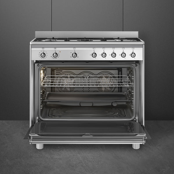SMEG 90CM CONCERTO FULL GAS COOKER S/STEEL WITH FAN - SSA91GGX2