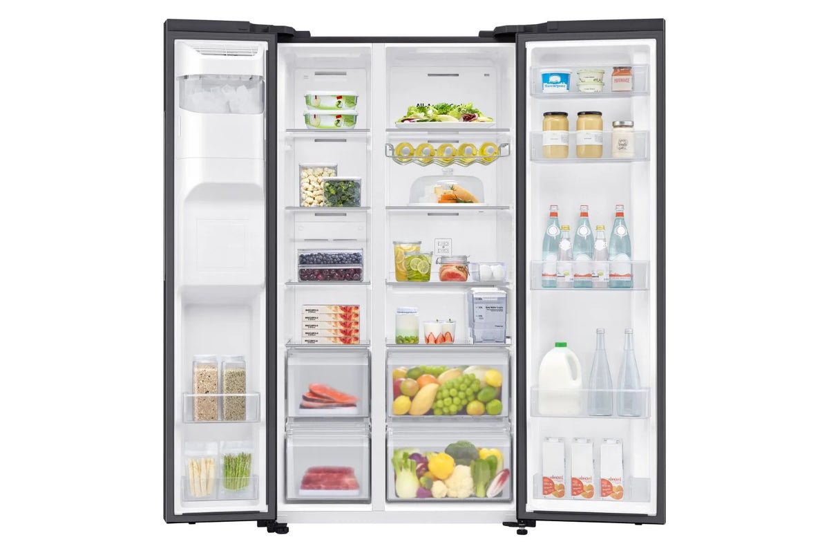 SAMSUNG 617L SIDE BY SIDE FRIDGE FREEZER NON PLUMBED GENTLE BLACK RS