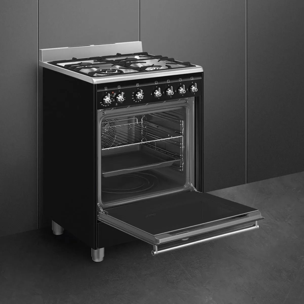 SMEG 60CM BLACK COOKER WITH GAS HOB SSA60MBL2 Direct Deals