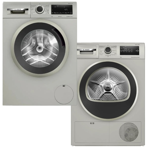 BOSCH COMBO 9KG WASHING MACHINE + BOSCH 8KG SERIES 4 CONDENSER TUMBLE DRYER – WGA1440XZA + WTN85401ZA