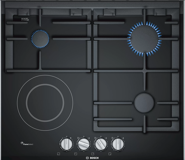 BOSCH 60CM GAS ELECTRIC HOB ON BLACK GLASS SERIES 8 - PRY6A6B70