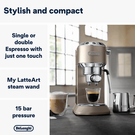 DELONGHI DEDICA ARTE BEIGE PUMP ESPRESSO COFFEE MACHINE - EC885.BG