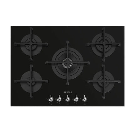 SMEG 70CM GAS HOB 5 BURNER ON BLACK GLASS CLASSIC - PV375NSA