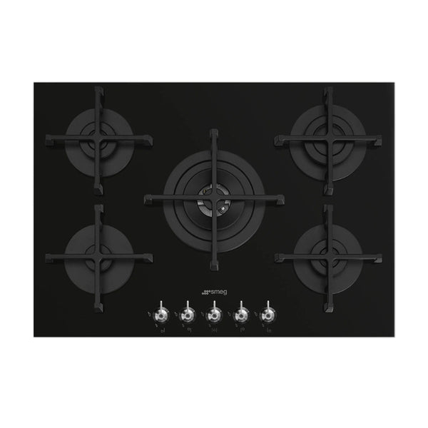 SMEG 70CM 5 BURNER GAS HOB ON BLACK GLASS CLASSIC - PV375NSA
