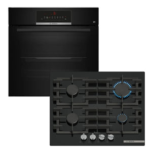 BOSCH GAS HOB 60CM BLACK TEMPERED GLASS SERIES 6 -PPP6A6I40Z + BOSCH 60CM BLACK BUILT-IN OVEN SERIES 6 - HBJ559EB6Z