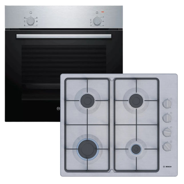 BOSCH 60CM GAS HOB STAINLESS STEEL PBP6C5K60M + BOSCH 60CM BUILT-IN  OVEN - HBF010BR1Z