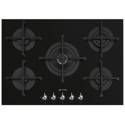 SMEG 70CM GAS HOB 5 BURNER ON BLACK GLASS CLASSIC - PV375NSA