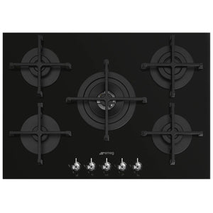SMEG 70CM 5 BURNER GAS HOB ON BLACK GLASS CLASSIC - PV375NSA