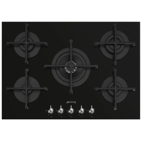 SMEG 70CM 5 BURNER GAS HOB ON BLACK GLASS CLASSIC - PV375NSA