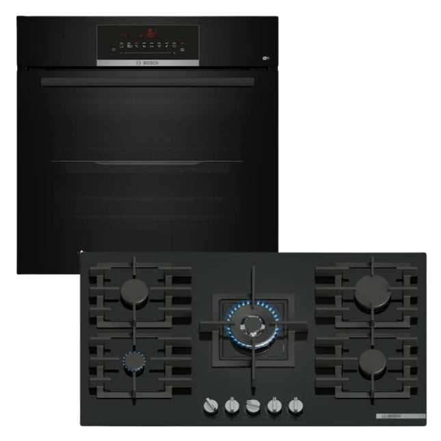 BOSCH 90CM GAS HOB BLACK GLASS SERIES 6 – PPQ9B6140M + BOSCH 60CM MULTIFUCTION OVEN BLACK – HBJ559EB6Z