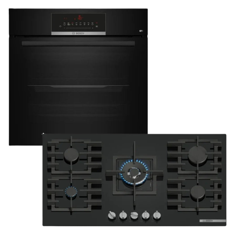BOSCH 90CM GAS HOB BLACK GLASS SERIES 6 – PPQ9B6140M + BOSCH 60CM MULTIFUCTION OVEN BLACK – HBJ559EB6Z