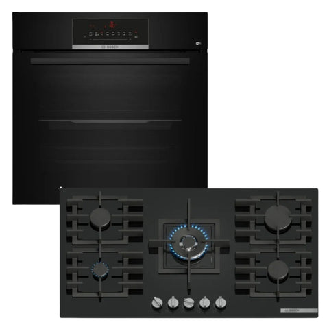 BOSCH 90CM GAS HOB BLACK GLASS SERIES 6 – PPQ9B6140M + BOSCH 60CM MULTIFUCTION OVEN BLACK – HBJ559EB6Z