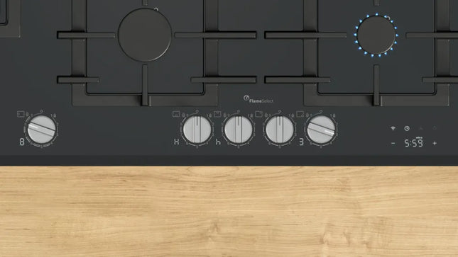 BOSCH 90CM SERIES 8 GAS HOB BLACK TEMPERED GLASS - PRS9A6H40Z