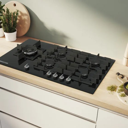 BOSCH 90CM SERIES 8 GAS HOB BLACK TEMPERED GLASS - PRS9A6H40Z
