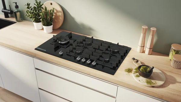 BOSCH 90CM SERIES 8 GAS HOB BLACK TEMPERED GLASS - PRS9A6H40Z