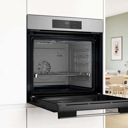 Bosch 90cm Gas Hob & Series 6 Built-in Oven Combo Black Glass + Stainless Steel (PPQ9B6140M + HJG852ES0Z)