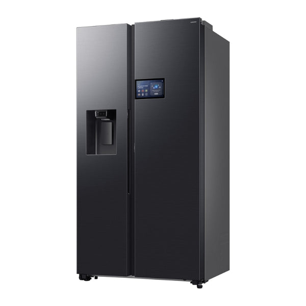 SAMSUNG 594L SIDE BY SIDE FRIDGE FREEZER I&W DISP. WITH AI HOME 9" LCD MONITOR - GENTLE BLACK - RS90F64D2FFA