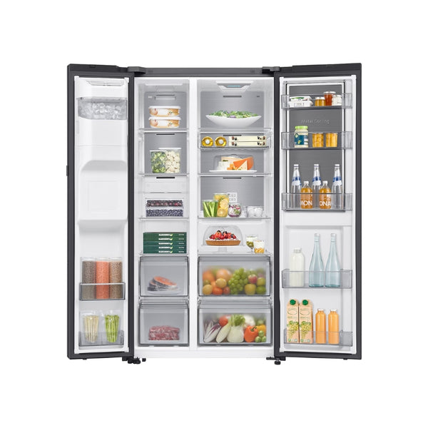 SAMSUNG 609L FRIDGE FREEZER SIDE BY SIDE WITH ICE & WATER DISPENSER FOOD SHOWCASE - GENTLE BLACK - RS80F64G2FFA