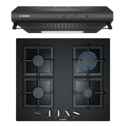 BOSCH COMBO 60CM BUILT-IN COOKER HOOD + GAS-ON-GLASS HOB - DHU636HQ + PPP6A6I4OZ