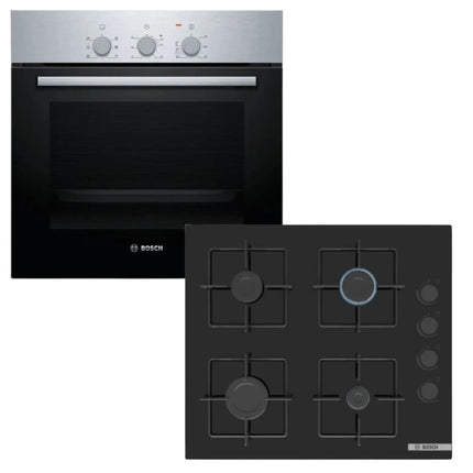 BOSCH 60CM GAS HOB BLACK GLASS – POP6C6P30M + BOSCH 60CM OVEN – HBF011BR2Z