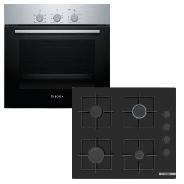 BOSCH 60CM GAS HOB BLACK GLASS – POP6C6P30M + BOSCH 60CM OVEN – HBF011BR2Z