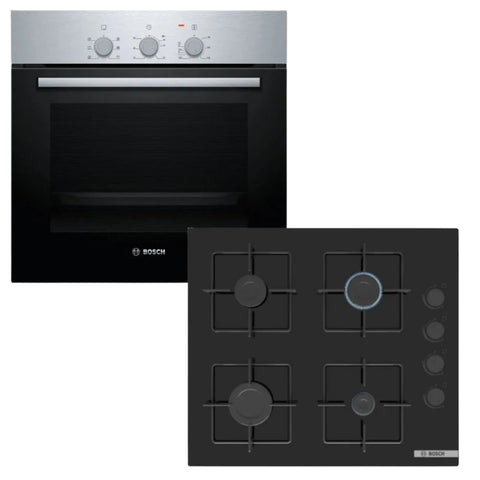 BOSCH 60CM GAS HOB BLACK GLASS – POP6C6P30MN + BOSCH 60CM OVEN – HBF011BR2Z