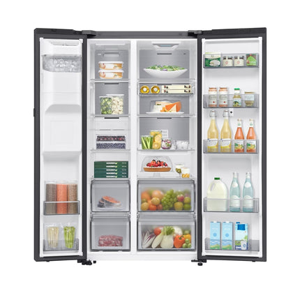 SAMSUNG 594L SIDE BY SIDE FRIDGE FREEZER I&W DISP. WITH AI HOME 9" LCD MONITOR - GENTLE BLACK - RS90F64D2FFA