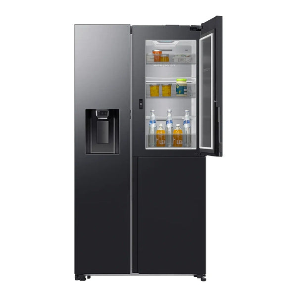 SAMSUNG 609L FRIDGE FREEZER SIDE BY SIDE WITH ICE & WATER DISPENSER FOOD SHOWCASE - GENTLE BLACK - RS80F64G2FFA