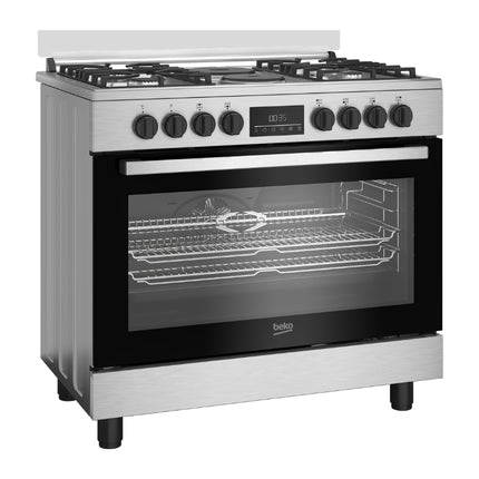 BEKO 90CM COOKER GAS ELECTRIC STAINLESS STEEL FREESTANDING – BGM21225