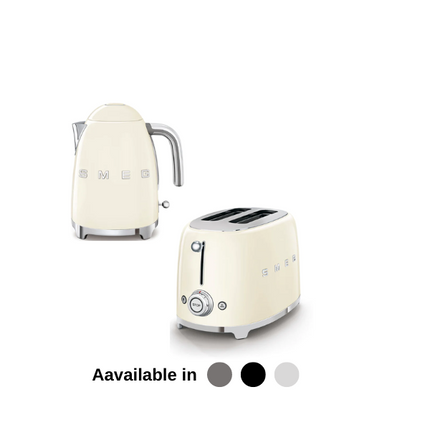 SMEG RETRO 1.7L KETTLE & 2 SLICE TOASTER CREAM COMBO KLF03CRSA + TSF01CRSA