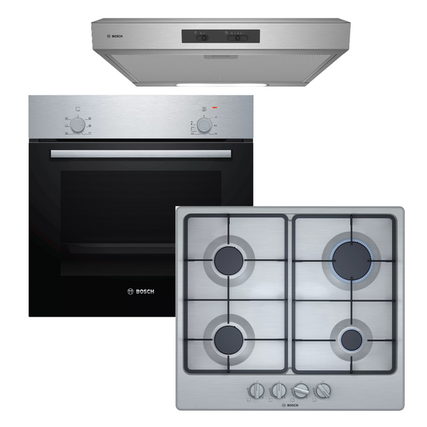 BOSCH 60CM GAS HOB,ELECTRIC OVEN & EXTRACTOR COMBO -  PGP6B5B62Z,HBF010BR1Z& DHU635HZA