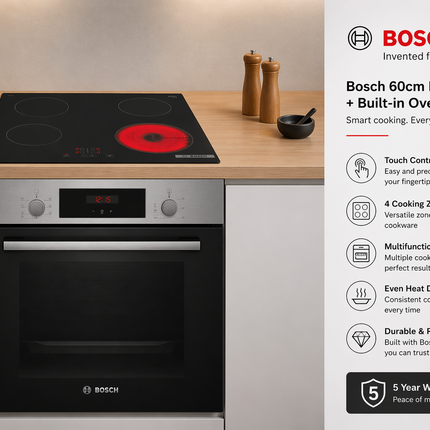 Bosch Electric Hob & Built-in Oven Combo 60cm Black (PKE611BA2E + HBF113BS0Z)