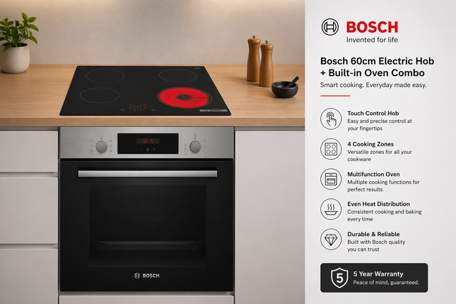 Bosch Electric Hob & Built-in Oven Combo 60cm Black (PKE611BA2E + HBF113BS0Z)