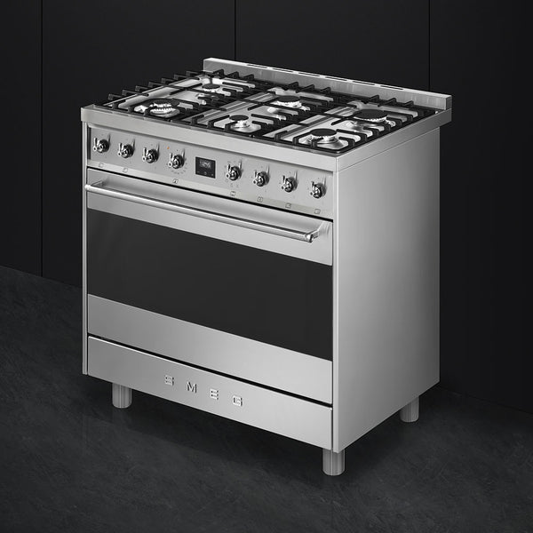 SMEG 90CM SYMPHONY 6 BURNER STAINLESS STEEL GAS/ELECTRIC COOKER - C9MAXSSA9