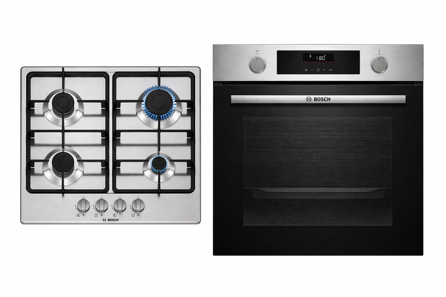 Bosch Series 2 Gas Hob & Series 4 Steam Oven Combo 60cm Stainless Steel (PGP6B5K60Z + HUA736ER0Z)