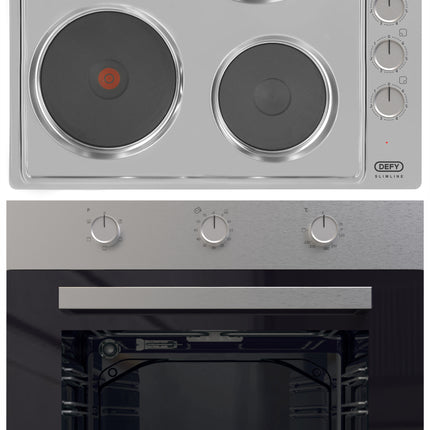 Defy DCB849E 60cm Slimline Eye-Level Oven and 4 Plate Hob Combo Silver Inox