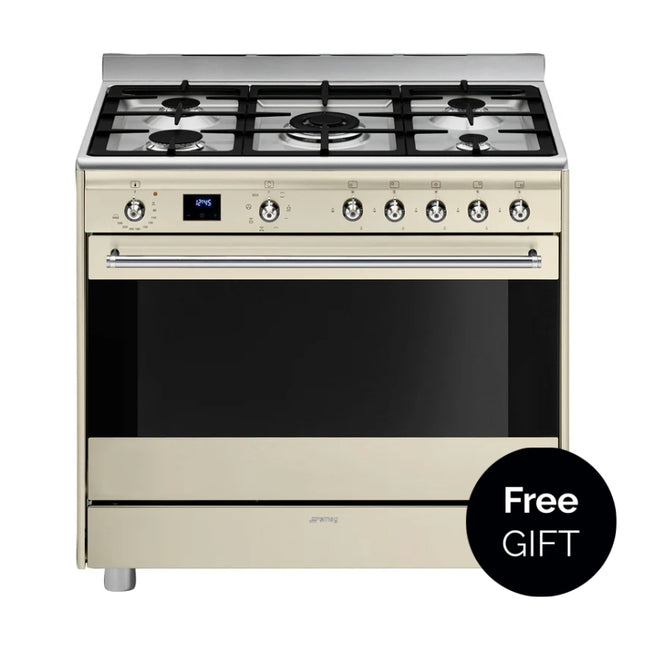 SMEG 90CM GAS ELECTRIC COOKER CONCERT CREAM- SSA91MAP2