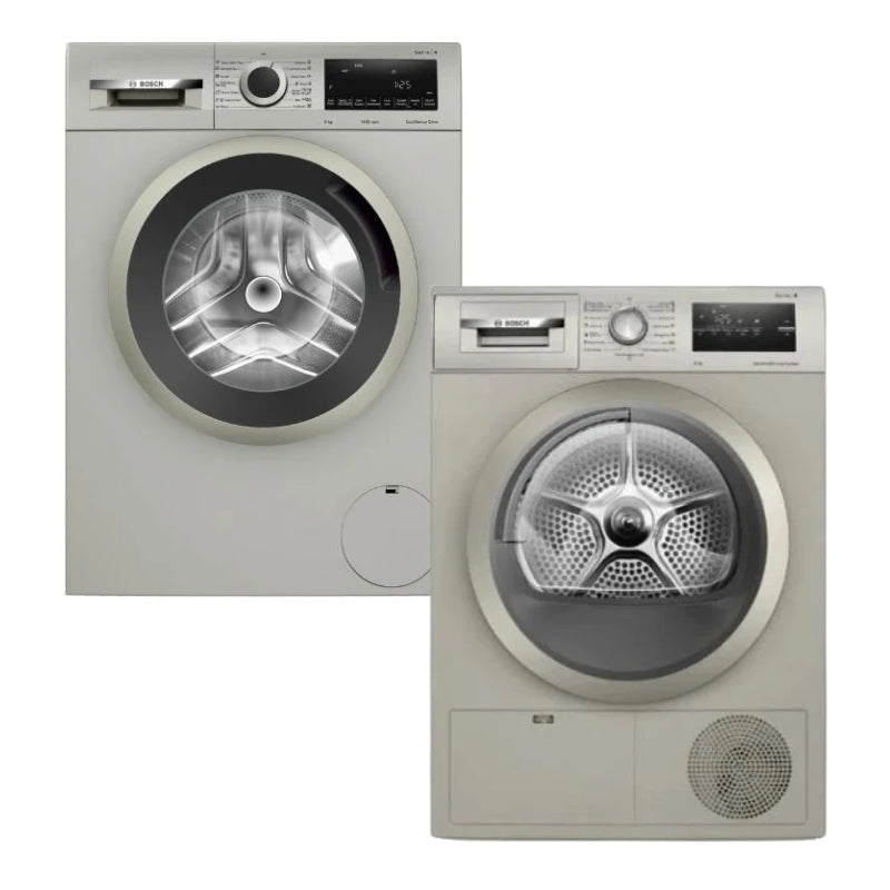 BOSCH COMBO 9KG WASHING MACHINE + 8KG SERIES 4 CONDENSER TUMBLE DRYER – WGA1440XZA + WTN85401ZA