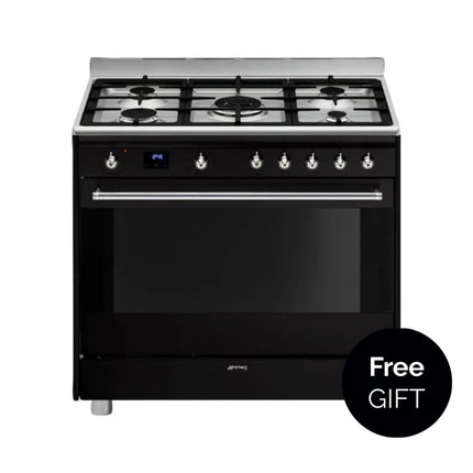 SMEG 90CM CONCERT GAS ELECTRIC COOKER BLACK- SSA91MABL2