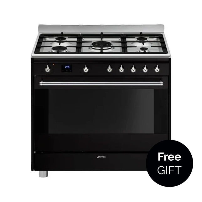 SMEG 90CM CONCERT GAS ELECTRIC COOKER BLACK- SSA91MABL2