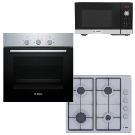 BOSCH OVEN 60CM HBF011BR2Z + BOSCH 60CM GAS HOB STAINLESS STEEL PBP6C5K60M + BOSCH MICROWAVE FEL053MS1