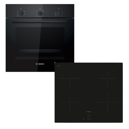BOSCH 60CM OVEN BUILT-IN SERIES 2 BLACK - HBF011BA1Z + 60CM INDUCTION HOB BLACK GLASS - PUG61KAA5E