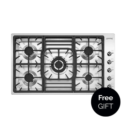 SMEG 90CM GAS HOB 5 BURNER ULTRA LOW PROFILE STAINLESS STEEL - PGF95SA