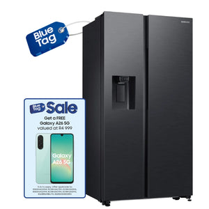 SAMSUNG 617L SIDE BY SIDE FRIDGE FREEZER NON PLUMBED GENTLE BLACK - RS64DG53R3B1FA