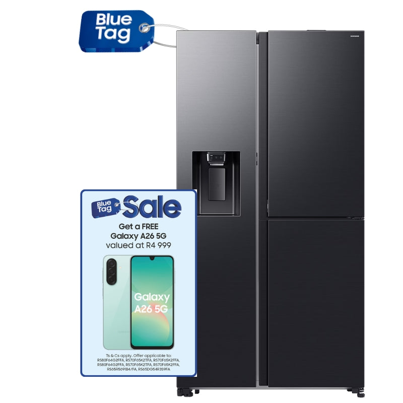 SAMSUNG 609L FRIDGE FREEZER SIDE BY SIDE WITH ICE & WATER DISPENSER FOOD SHOWCASE - GENTLE BLACK - RS80F64G2FFA