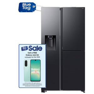 SAMSUNG 609L FRIDGE FREEZER SIDE BY SIDE WITH ICE & WATER DISPENSER FOOD SHOWCASE - GENTLE BLACK - RS80F64G2FFA