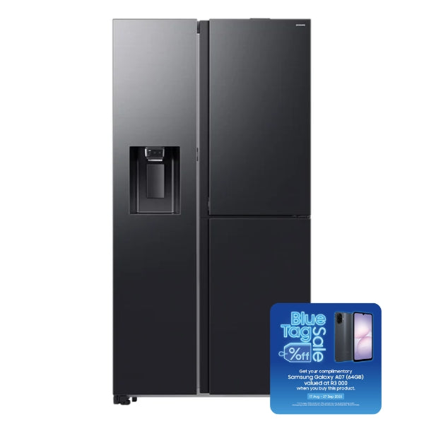 SAMSUNG 609L FRIDGE FREEZER SIDE BY SIDE WITH ICE & WATER DISPENSER FOOD SHOWCASE - GENTLE BLACK - RS80F64G2FFA