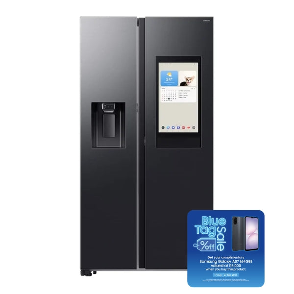 SAMSUNG 594L SIDE BY SIDE FRIDGE FREEZER I&W DISP. WITH AI FAMILY HUB 21.5" SCREEN - GENTLE BLACK - RS90F64A2FFA