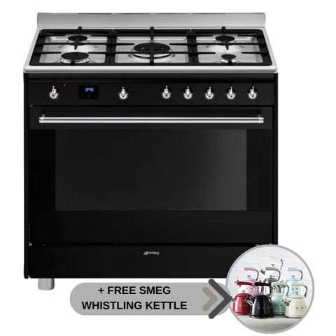 SMEG 90CM GAS/ELECTRIC COOKER BLACK- SSA91MABL2