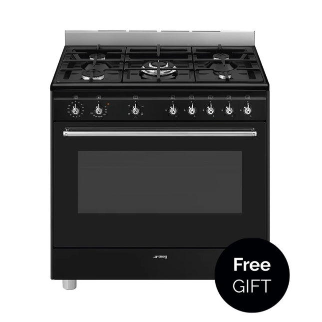 SMEG 90CM BLACK CONCERT FULL GAS COOKER - SSA91GGBL2